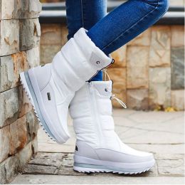 Boots Winter Shoes Warm Plush Midcalf Boots Waterproof Rubber Nonslip Platform Snow Boots Female Plus Size 42 White Women Boots