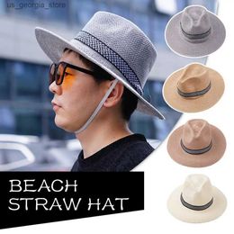 Wide Brim Hats Bucket Hats Panama Summer Hat Mens Beach Hat Mens UV Protection Hat Chapeau Womens Beach Hat Q9T3 Y240319