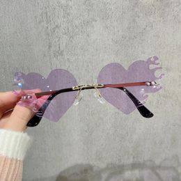 Sunglasses Love Heart And Fire Shape Men Women Stage Party Show Rimless Sun Glasses For Metal Leg Female Sunglass