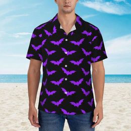 Men's Casual Shirts Hawaiian Shirt Vacation Purple Bat Print Blouses Halloween Pattern Elegant Mens Short-Sleeved Y2K Funny Tops