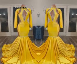 yellow gold Prom Dresses For Black Girls African Party Dress Long Sleeve Special Occasion evening Gown Mermaid robe de femme maria9707856