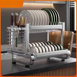 Kitchen Storage 304 Stainless Steel Dish Rack Shelf Household Multi-function