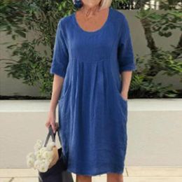 Casual Dresses 3/4 Sleeve Dress Oversized Women's Midi Spring Summer Streetwear Vintage Solid Colour Loose Fit Short