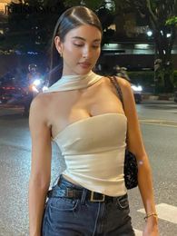 JULISSA MO Elegant Womens Autumn Halter Hollow Out Satin Backless Cropped Tops Strapless Skinny Vest Party Clubwear Clothing 240314