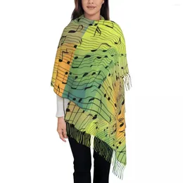 Scarves Music Notes Scarf Lady Colorful Print Head With Tassel Winter Retro Shawls And Wrap Warm Printed Bandana