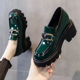 Pumps British Style Chunky Platform Women Pumps 2023 Spring Women Patent Leather High Heel Shoes Autumn Vintage Office Female Loafers