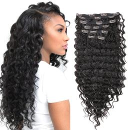 Piece Piece Deep Wave Curly Clip In Hair Double Weft 7 Pieces/Set Full Head Clips Clipon Hair Brown Blonde For Women