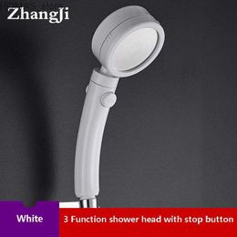 Bathroom Shower Heads High pressure 3-function shower head with switch ABS white handle rainwater shower waterfall bathroom accessory with bracket and hose Y240319