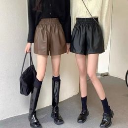 Korean High Waist Thin A-line Leg Shorts Womens Casual Loose Pu Leather Pants Clothing Women Pants Summer Shorts 240319