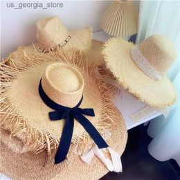 Wide Brim Hats Bucket Hats Womens Sunshine Wide Brim Natural Lafite Edge Str Hat Beach Hat Tourism Holiday Sun Screen Large Lafite Str Hat Y240319