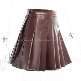 2023 New Kid Girl Autumn A-line Pleated Solid Pu Leather Skirt plus size for women