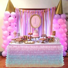 6FT Party Tulle Table Skirt Tutu Tablecloth Tableware for Baby Shower Birthday Party Decorations Wedding Home Table Supplies 240315