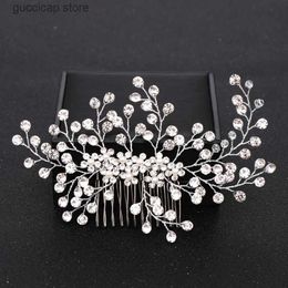 Tiaras Silver Colour Rhinestone Hair Comb Floral Head Piece Pearl Wedding Hair Comb Clip Crystal Bridal Hairpin Jewellery Hair Accessory Y240319