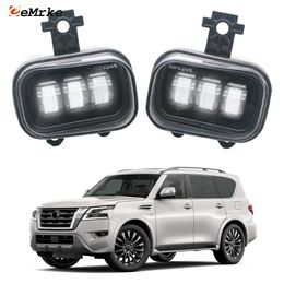 EEMRKE Led Car Fog Lights DRL for Nissan Armada Y62 Facelift 2021 2022 2023 Front Bumper Fog Lamp Assembly with Lens Driving 40W 12V White or Yellow