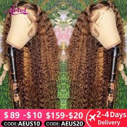 Synthetic Wigs 30 32 Inch Highlight Ombre Lace Frontal Wig Curly Human Hair Wigs 4/27 Colored 13x4 Deep Curly 4x4 Lace Closure Wigs For Women 240328 240327