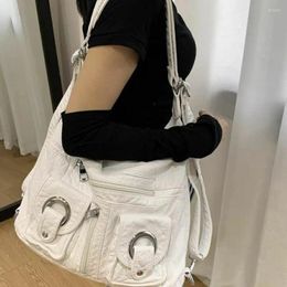 Drawstring Bags For Women Trend 2024 Womens Fashion Zipper Pocket PU Leather Shoulder Bag Korean Handbags Crossbody Designer Purse
