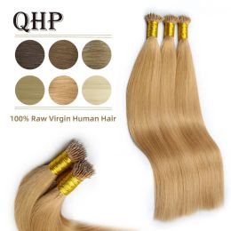 Extensions QHP Nano Ring Hair Extensions 100% Raw Virgin Human Hair Stick Pre Bonded Straight Hair 50pc 1g/pc