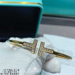 AA Designer Charm Bangle Bracelet TifanT Love S925 Pure Silver Double T Bracelet with White Shell Gold Electroplated 18K Gold Turquoise Elastic Ring Bracelet DQQ5