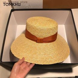 Wide Brim Hats Bucket Hats Wide Brim Rower Sun Hat Str Hat Flat Hat Womens Summer Kentucky Derby Hat Orange Black Ribbon Tie Sun Hat Beach Casual Hat Hand Y240319