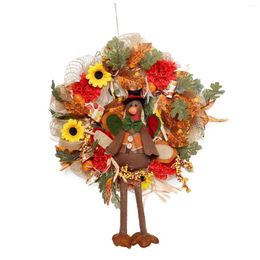 Decorative Flowers Fall Wreath Harvest Turkey Artificial Garland For Thanksgiving Window Table