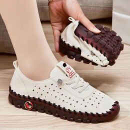 Loafers Women Spring Vintage Breathable Shoes Platform Loafers Lace Up Leather Hollow Slipon New Fashion Casual Mom Shoe Zapatos Mujer