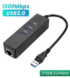 Networking Hubs USB 30 Port HUB to RJ45 Gigabit Ethernet Adapter Card Network Cable Plug and Play Driver High Speed 1000Mbps9765503