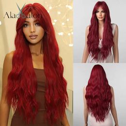 Synthetic Wigs Cosplay Wigs ALAN EATON Long Red Curly Synthetic Wigs with Curtain Bangs for Black Women Natural Looking High Temperature Daily Cosplay Hair 240327