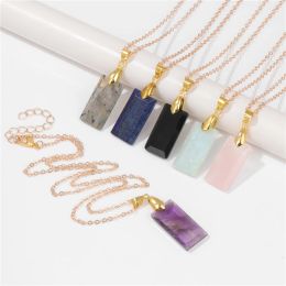 Rectangular Stone Necklace For Women Natural Crystal Choker Female Stone Clavicle Chain Square Pendent Necklace For Men Jewellery