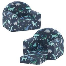 Ulax Furniture Kids Sofa 2-in-1 Flip Out Toddler Couch, Baby Lounge Chair (navy Dinosaur)