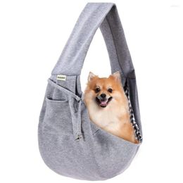 Dog Carrier Small Pet Sling Hands Free Reversible Paper Bag Tote With A Pocket Safety Belt For Outdoor Travel