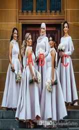 Elegant Light Purple Puffy Big Bow Bridesmaid Dresses Muslim Arabic Women Formal Gowns Plus Size Wedding Party Dress Robe De Marie6684161