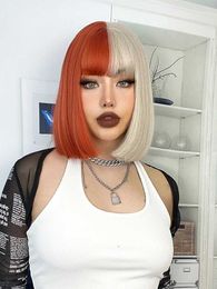 Synthetic Wigs Cosplay Wigs Blonde Red Short Bob Wig Synthetic Wig For Women With Bangs Lolita Cosplay Party Natural Hair Heat Resistant Fibre Wigs 240328 240327