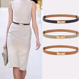 Belts Double Cowhide Leather Fashion Waistband Belt For Women Golden Lock Buckle Jeans Dress