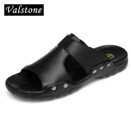 Sandals Valstone Leather Slippers Men Hot Sales Summer Quality sandals Split Leather Beach Shoes Hombre Sandalias Black Plus Size 38~52