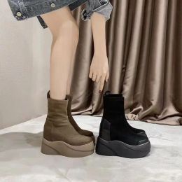 Boots Autumn Spring Women Shoes Woman Platform Boots Fashion Round Toe Ankle Boots 2022 Winter Elastic Black Wedge Comfortable