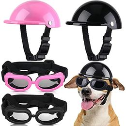 ATUBAN Pet Dog Helmet and Goggles Set Paded Pet Motorcycle Helmet and Dog Sunglasses Safety Pet Cap and Adorable Pet Goggles 240305