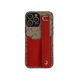 iPhone 15 Pro Max Designer Flower Phone Case for Apple 14 13 12 11 XS XR 8 7 Plus Luxury PU Leather Wristband Strap Card Holder Pocket Floral Print Back Cover Coque Red G