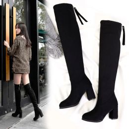 Boots 2023 Winter New Ladies Fashion Comfortable Plus Cotton Warm Boots Women Casual Sexy Flock Zip Black High Heel Black Boots Mujer