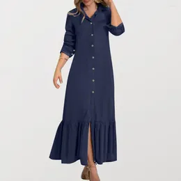 Casual Dresses Women Maxi Dress Turn-down Collar Long Sleeve Single-breasted Cardigan Loose Flowy Hem Commute Spring Summer Denim