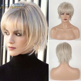 Wigs Synthetic Light Blonde Wig with Bangs Pixie Cuts Short Wigs for Women Natural Hair Female Cosplay Mommy Wigs