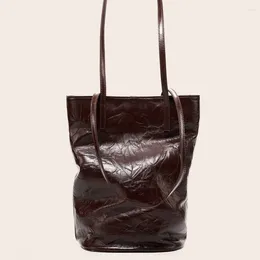 Totes High-Layer Cowhide Bucket Bag Large Capacity Retro Commuter Hand-Grip Shoulder Pleated Tote