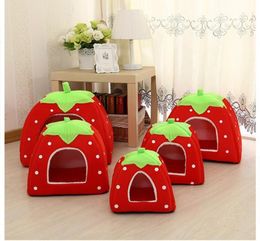 Soft Strawberry Leopard Pet Dog Cat House Tent Kennel Doggy Winter Warm Cushion Basket Animal Bed Cave Pet Products Supplies Promo2625977