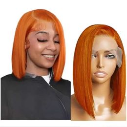 Synthetic Wigs Lace Wigs Lace Front Short Bob Wig Indian #350 13X4 Straight T Part Lace Transparent Frontal Wigs Human Hair For Black Woman 240329