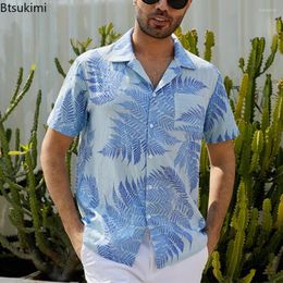 Men's Casual Shirts 2024 Summer Beachwear Top Short Sleeve Loose Male Leaf Print Tops Vacation Clothing