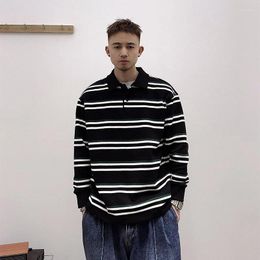 Men's Polos Spring Autumn Loose Striped Print Long Sleeve Men Polo T Shirts Vintage Fashion Harajuku Punk 2xl Oversized Pullovers Streetwear