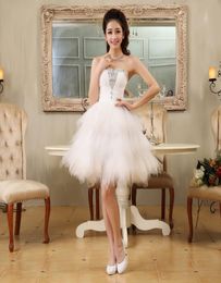 Homecoming Dress Teens Formal Evening Beaded Party Bridesmaid Short Prom Dress High Quality Strapless Elegant White Ivory Bridesma9347616