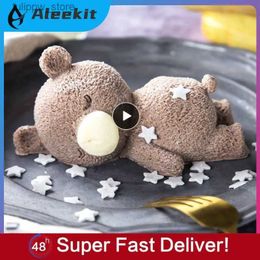 Baking Moulds 3D Sleeping Bear Silicone Mold Fondant Cake Border Moulds Chocolate Mould Cake Decorating Tools Kitchen Baking Accessories L240319