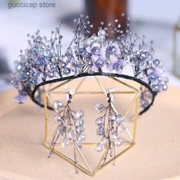 Tiaras Bridal crown fashion handmade hair band black crystal noble temperament headband wedding simple headdress gift female jewelry Y240319