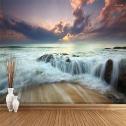 Wallpapers Customize Modern Sunset Waves Scenery TV Background Wall Painting Custom Large Mural Green Wallpaper Papel De Parede Para Quarto