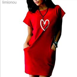 Women's Sleepwear Summer Sleepwear Dress Women Love Heart Print Nightgowns O-neck Sleep Tops Short Sleeve Pocket Female Nightie Homewear AsianSizeC24319